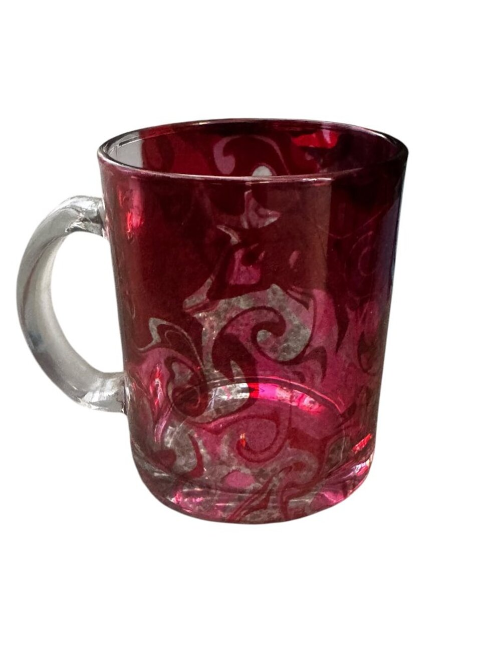 Red Swirl Glass Mug, 11 oz